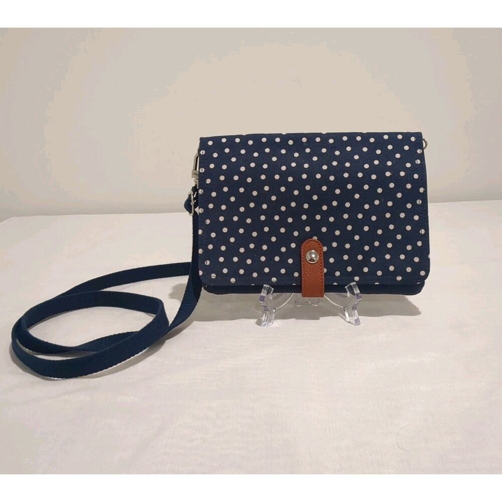 Thirty-One Double Up Crossbody Wallet City Navy Polka Dot Bag Purse Travel